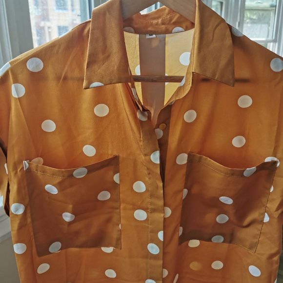 Satin Gold Dress with White Dots - Picture 4 of 4